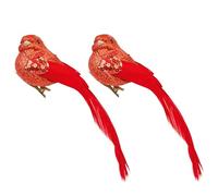 Christmas Tree Red Bird Clip on Decoration Glitter Sequin 18cm Set of 2-6629