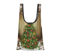 Christmas Tree Red Ornaments Print Reusable, Foldable,Washable Grocery Bags Foldable in A Pouch Eco Tote Shopping Bag,Daily Shopping Loading