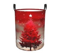 Christmas Tree Red Printed Circular Laundry Basket, Foldable Oxford Cloth Tote Bag Laundry Hamper, Toy Organizer, For Bathroo Laundry Storage Bedroom Storage College Dormitory Car Trunk Medium