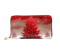 Christmas Tree Red Printed Leather Wallet for Men Women, Long Clutch Handbag with 12 Card Holder and 3 Money Clip
