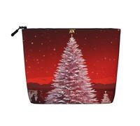 Christmas Tree Red Single Layer Linen Like Makeup Bag, Lightweight and Cute, Easy to Use