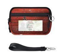 Christmas Tree Red Wood Mini Zip Card Case for Women Men with ID Window Wallet Portable Lightweight Small Purses Zipper Coin Card Organizer Bag