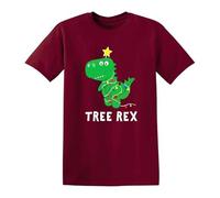 Christmas Tree Rex Men's T-Shirt Tea Rex Dinosaur Lights Xmas Gift Funny T-Shirt Top(Maroon,M)
