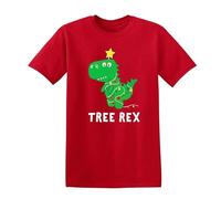 Christmas Tree Rex Men's T-Shirt Tea Rex Dinosaur Lights Xmas Gift Funny T-Shirt Top(Red,M)