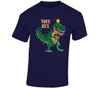 Christmas Tree Rex Mens T-Shirt Xmas Party Funny Santa Novelty Unisex Gift Boys Girls Kids Tshirt Printed Design Navy Blue - Youth Medium (Age 7-8)