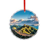 Christmas Tree Round Glass Pendant The Great Wall of China Printed Circular Christmas Decorations Xmas Clear Crystal Ornaments Wedding Decor for Party Holiday