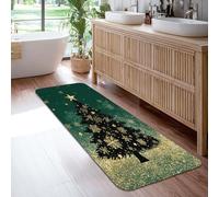Christmas Tree Runner Rug, Festive Traditional Stars Snowflakes Xmas Green Low Pile Sponge Indoor Rectangle Carpet Non Shedding for Kitchen Hallway Laundry Room Entryway Decor 2x6 Ft