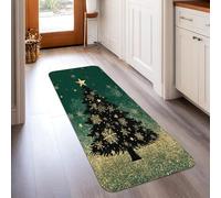 Christmas Tree Runner Rug, Festive Traditional Stars Snowflakes Xmas Green Non-Slip Home Floor Rectangle Print Carpet for Kitchen Bedside Entryway Hallway Decor 2x5 Ft