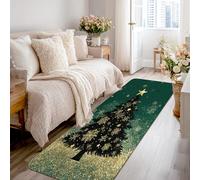 Christmas Tree Runner Rug, Festive Traditional Stars Snowflakes Xmas Green Non-Slip Soft Rectangle Carpet Stain Resistant for Kitchen Bathroom Entryway Bedside Decor 2x8 Ft