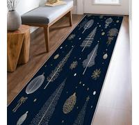 Christmas Tree Runner Rug, Winter Festive Snowflake Ornament Xmas Navy Low Pile Rectangle Floor Carpets Edge Binding for Kitchen Doorway Entryway Bedside Decor 2x8 Ft