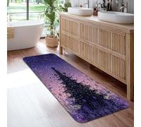 Christmas Tree Runner Rug, Xmas Festive Stars Snowflakes Violet Non-Slip Rectangle Floor Carpets Edge Binding for Kitchen Bathroom Entryway Bedside Decor 2x6 Ft