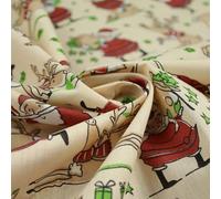 Christmas Tree Santa Gifts Reindeer Printed Poly Cotton Fabric Polycotton 45" (1 Metre, Lt Gold 6515)