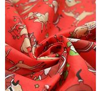 Christmas Tree Santa Gifts Reindeer Printed Poly Cotton Fabric Polycotton 45" (1 Metre, Red 6516)