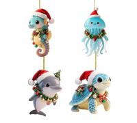 Christmas Tree Sea Animal Decoration,Acrylic Sea Animal Pendant Decor for Christmas - 2D Flat Display Atmosphere Booster for Garden Living Room Window Sill
