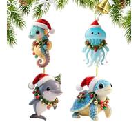 Christmas Tree Sea Animal Decoration | Acrylic Sea Theme Pendants for Christmas Trees - 2D Flat Cute Decor with Lanyard for Winter Holiday Bedroom Cafe Window Sill