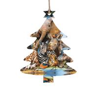 Christmas Tree Shape Christmas Wooden Ornaments - African Animals Print Various Shapes for Xmas Tree, Home, and Office Decoration