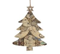 Christmas Tree Shape Christmas Wooden Ornaments - Ancient Map World Globe Print Various Shapes for Xmas Tree, Home, and Office Decoration