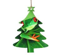 Christmas Tree Shape Christmas Wooden Ornaments - Festive Xmas Tree Cute Frog Print Hanging Decor - Perfect Home Decoration for Friends