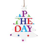 Christmas Tree Shape Christmas Wooden Ornaments - Stars and Happy Fathers Day Print Various Shapes for Xmas Tree, Home, and Office Decoration