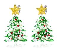 Christmas Tree Shape Clip On Dangle Earrings for Women, Non Pierced, Colorful Cake Heart Star Drop Earring Statement Party Festive Jewelry, Zinc, No Gemstone