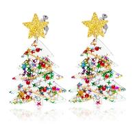 Christmas Tree Shape Clip On Dangle Earrings for Women, Non Pierced, Colorful Cake Heart Star Drop Earring Statement Party Festive Jewelry, Zinc, No Gemstone