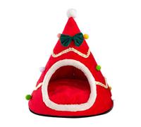 Christmas Tree Shape Pet Tent Soft Bed For Small Dogs & Cats Self-Warming Condo Santa Hat Design Dog House Beds For Indoor Cats Cave