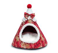Christmas Tree Shape Pet Tent Soft Bed For Small Dogs & Cats Self-Warming Condo Santa Hat Design Dog House Bed Outdoor Warm