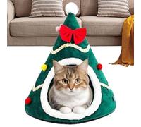 Christmas Tree Shaped Cat Cave - Christmas Tree Shaped Cat House - Plush Pet Tent House - Semi-Closed Christmas Kennel for Cat, Warm Sleeping Nest