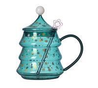 Christmas Tree Shaped Cups Glass Mugs Coffee Cups with Lids Funny Mugs 400ML/500ML 2 Capacities to Choose