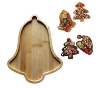 Christmas Tree Shaped Dish Plate, Wooden Divided Appetizer Serving Tray, Christmas Theme Party Tableware Restaurant Dessert Fruit Snack Tray, Food Serving Platter for Holiday Party Supplies (Bells)