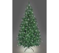 7ft/2.1m Pre-Lit Artificial Christmas Tree Alaskan Pine Green 800 Tips - 200 Cool White LEDs Metal Stand Xmas Home Decorations
