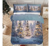 Christmas Tree Single Duvet Cover Set - 2 Pcs Forest Pine Snow Botanical Bedding Set, Christmas Decorations Reversible Soft Microfibre Quilt Covers & 1 Pillowcase a&-5