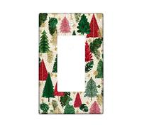 Christmas Tree Single Rocker Light Switch Cover, Xmas Festive Leaf Star Green Plastic Standard Size Switch Plate Decorative for Home Living Room New Apartment Decor