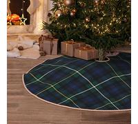 Christmas Tree Skirt 30" Campbell Clan Tartan Navy Blue and Green Plaid Faux Linen Rustic Xmas Tree Skirts Mat for Christmas New Year Holiday Party Decorations
