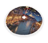 Christmas Tree Skirt 30" Tree Skirt with Tassel Beautiful Venice at Night Tree Skirt for Xmas Decor Festive Holiday Decorations Indoor Outdoor Tree Base Mat Decor