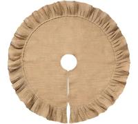 Christmas Tree Skirt, 35 Inch Linen Burlap Tree Skirt with Ruffle Border, Easy to Use with Back Adhesive for Xmas Deocr, Cushion, Carpet, Wedding Party