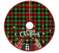Christmas Tree Skirt, 35 Inch Plush Tartan Xmas Tree Base Cover Mat Decor | Short Plush Red and Green Tartan, Merry Christmas Tree Bottom Cover with Bow Tie for Xtmas Holiday Party Decorations Indoor