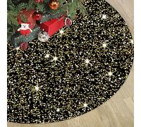 Christmas Tree Skirt 36 Inch Black and Gold Sequin Xmas Tree Skirt Velvet Tree Mat Gold Personalized Christmas Tree Skirts Glittery Sequence Tree Skirts for Holiday Santa Halloween Tree Decorations