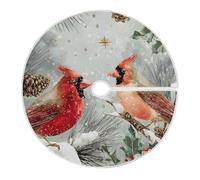 Christmas Tree Skirt 36 inch Xmas Tree Skirts Cardinals Perched Berry Winter Holiday Party Tree Mat Decor for Merry Christmas Indoor Outdoor Decoration