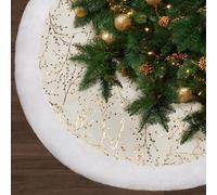 Christmas Tree Skirt, 47 Inch (120cm) Extra Wide White Plush Double Layer Design, Premium Xmas Tree Skirt with Elegant Silver Snowflake Pattern, Shed-free, Crease-free