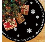 Christmas Tree Skirt, 48 Inch Large Black White Snowflake Tree Skirt Cover, Luxury Polyester Round Xmas Tree Mat for Christmas Party Winter Holiday New Year Decoration Indoor Outdoor