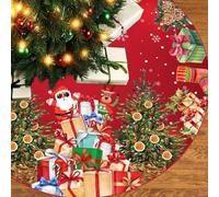 Christmas Tree Skirt, 48 Inch Large Red Funny Santa Claus Tree Skirt Cover, Polyester Round Xmas Tree Mat for Christmas Party Winter Holiday New Year Decoration Indoor Outdoor