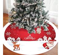 Christmas Tree Skirt, 48 Inch Large Red White Santa Claus & Snow World Tree Skirt Cover, Polyester Round Xmas Tree Mat for Christmas Party Winter Holiday New Year Decoration Indoor Outdoor