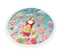 Christmas Tree Skirt 48" Tree Skirt with Tassel candy happy Tree Skirt for Xmas Decor Festive Holiday Decorations Indoor Outdoor Tree Base Mat Decor