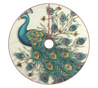 Christmas Tree Skirt 48"x48" Large Tree Skirt Peacock Pattern Xmas Trees Skirts Rustic Christmas Trees Mat Decorations for Winter New Year Holiday Party Decor Indoor Outdoor