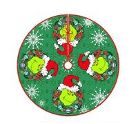 Christmas Tree Skirt 75-122cm Green Elf Xmas Tree Skirts Mat Santa Gnome Reindeer Print Mat Merry Christmas Festive Decor G-rinch Xmas Base Cover