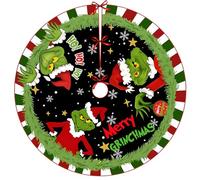 Christmas Tree Skirt 75-122cm Green Elf Xmas Tree Skirts Mat Santa Gnome Reindeer Print Mat Merry Christmas Festive Decor G-rinch Xmas Base Cover