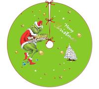 Christmas Tree Skirt 75-122cm Red Green Xmas Tree Skirts Mat The G-rinch's Santa Gnome Print Xmas Tree Mat Merry Christmas Sign Tree Ornaments Festive Decor G-rinch Christmas Tree Base