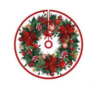 Christmas Tree Skirt 90cm Cartoon Print Polyester Holiday Base | Easy to clean with wipe or machine wash for durable polyester material Suitable for all Christmas tree sizes