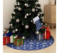 Christmas Tree Skirt Blue 122 cm Polyester Snow Pattern with Matching Sock Cozy